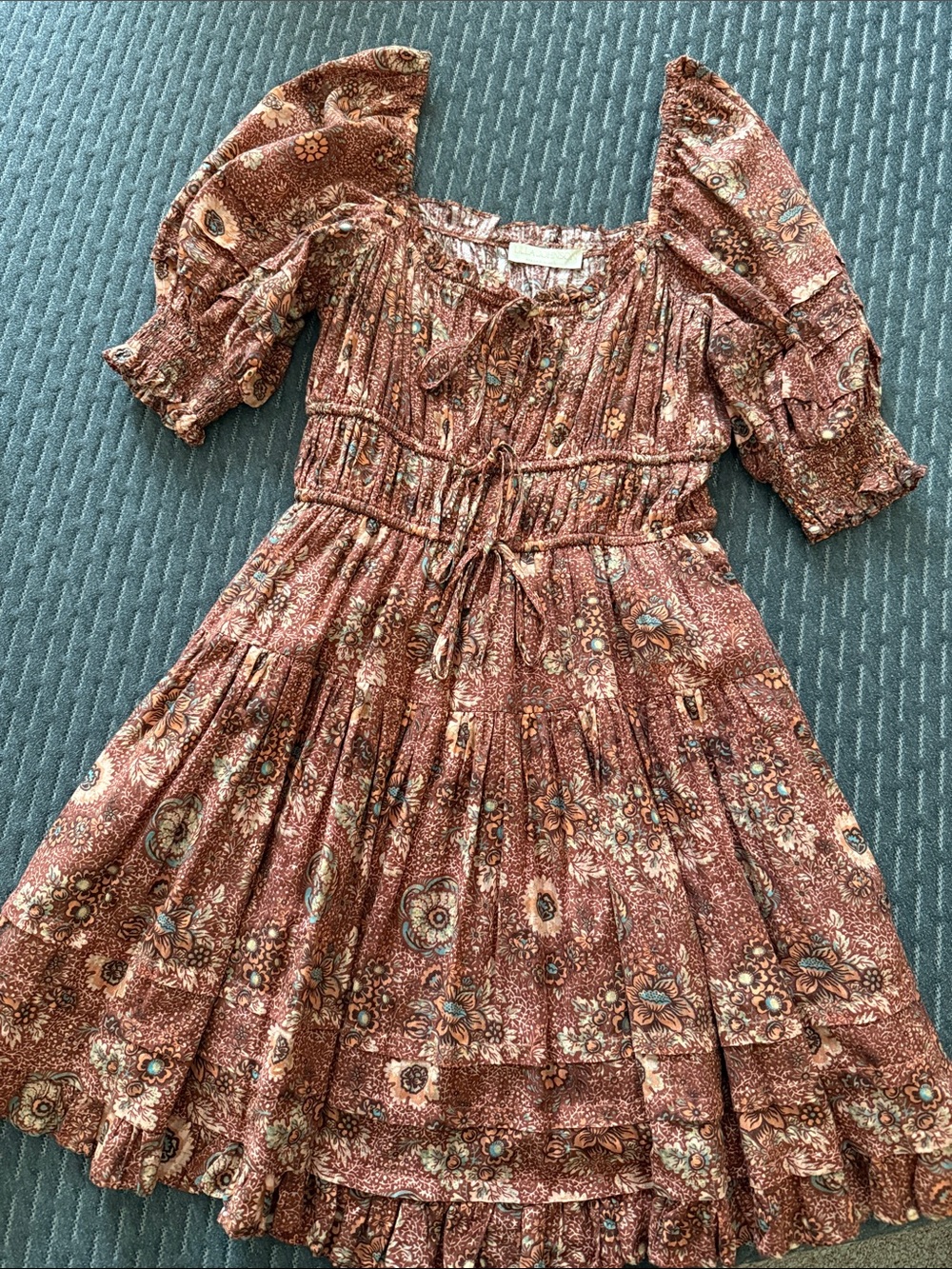 Ulla Johnson Rust Floral Smocked Tiered Dress